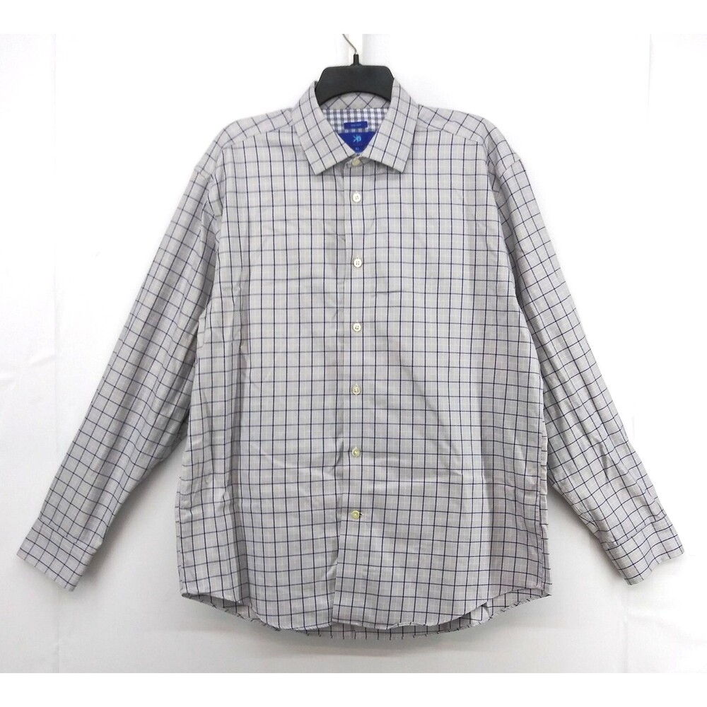 Egara Dress Shirt Men Size XL Gray Blue Checkered Long Sleeve Non Iron Button Up